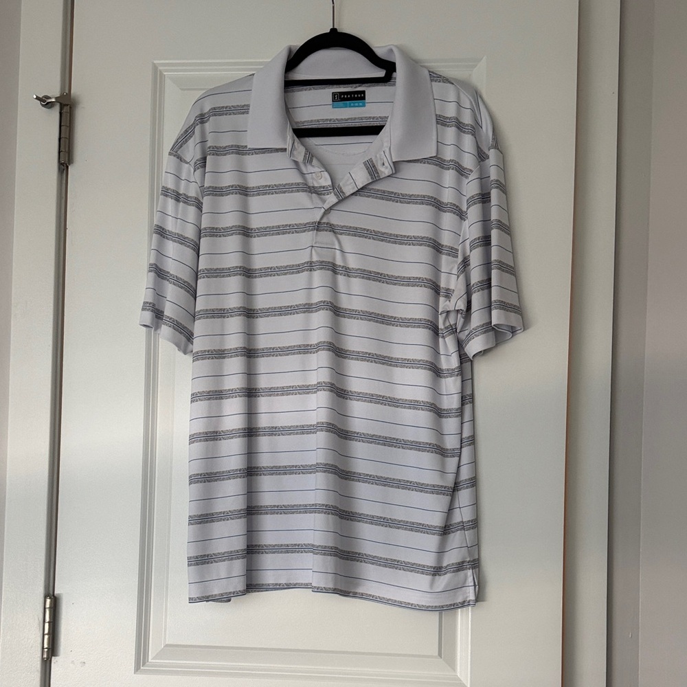 PGA Tour Men's Polo Shirt - White and Gray Stripes